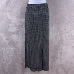 Eileen Fisher Maxi Skirt Womens Size Medium Black Grid Check Pull On Rayon USA
